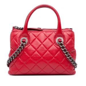 Small Quilted Shiny Sheepskin Boy Chained Tote
