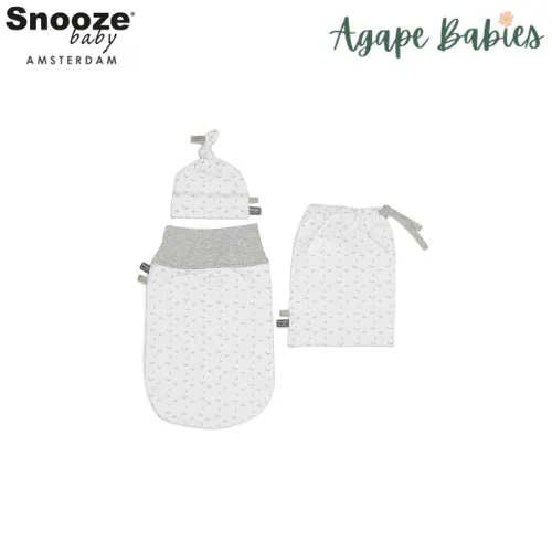 Snoozebaby Set new born cocoon 0-3 months incl hat & bag in - birds light grey