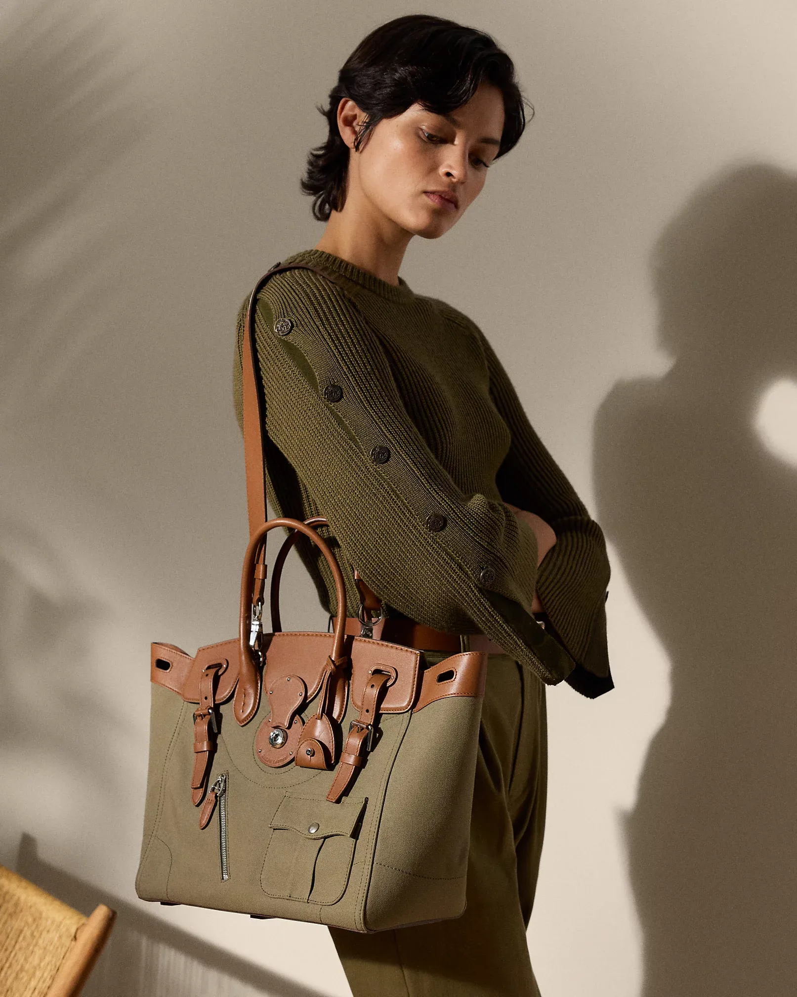Soft Ricky 33 Calfskin-Trim Canvas Bag