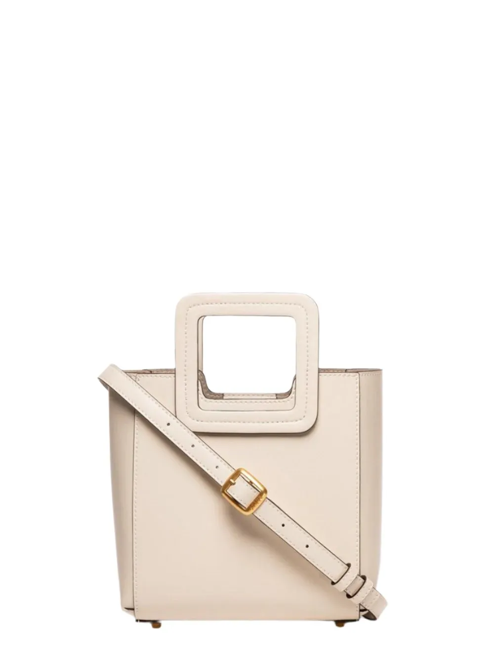 Staud Mini Shirley Leather Bag in Cream Contrast