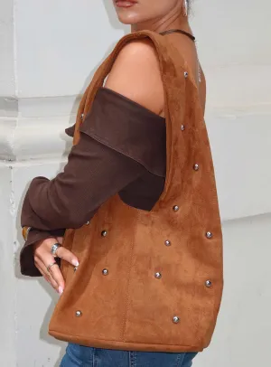 Stellah Studded Faux Suede Bag Brown