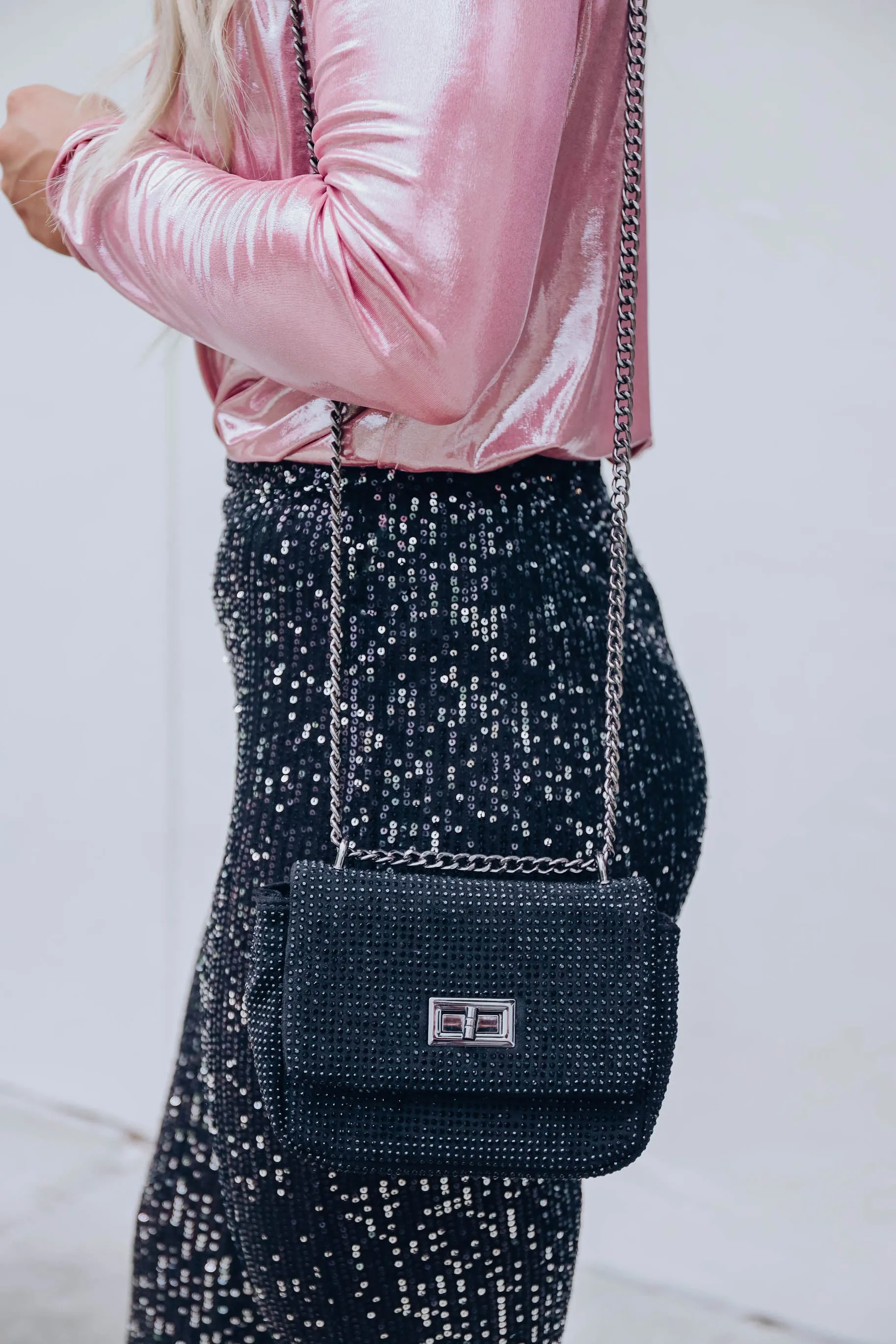 Stone Studded Cross Body - Black