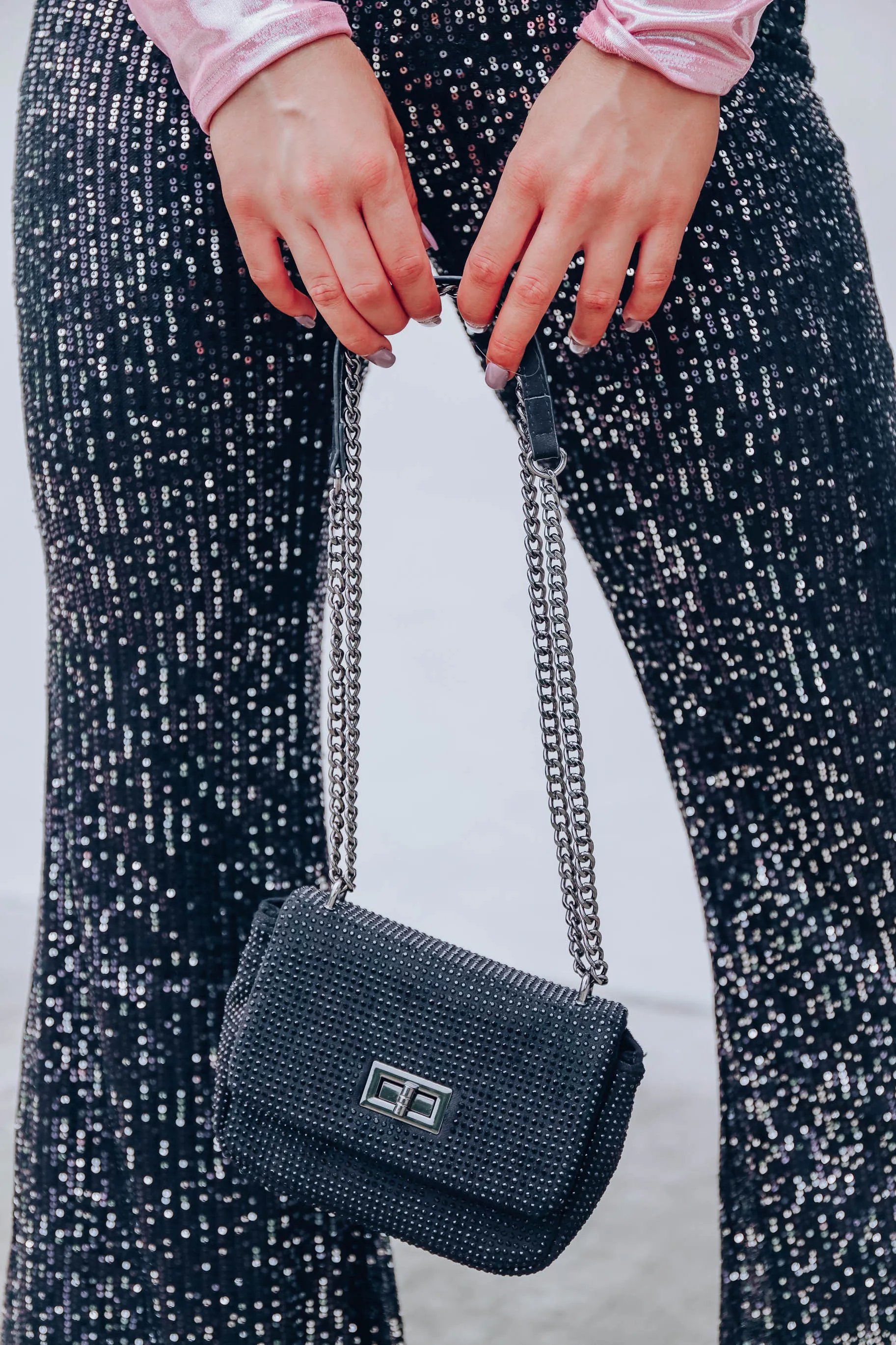 Stone Studded Cross Body - Black