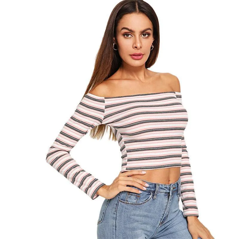 Striped Knitted Off -Shoulder