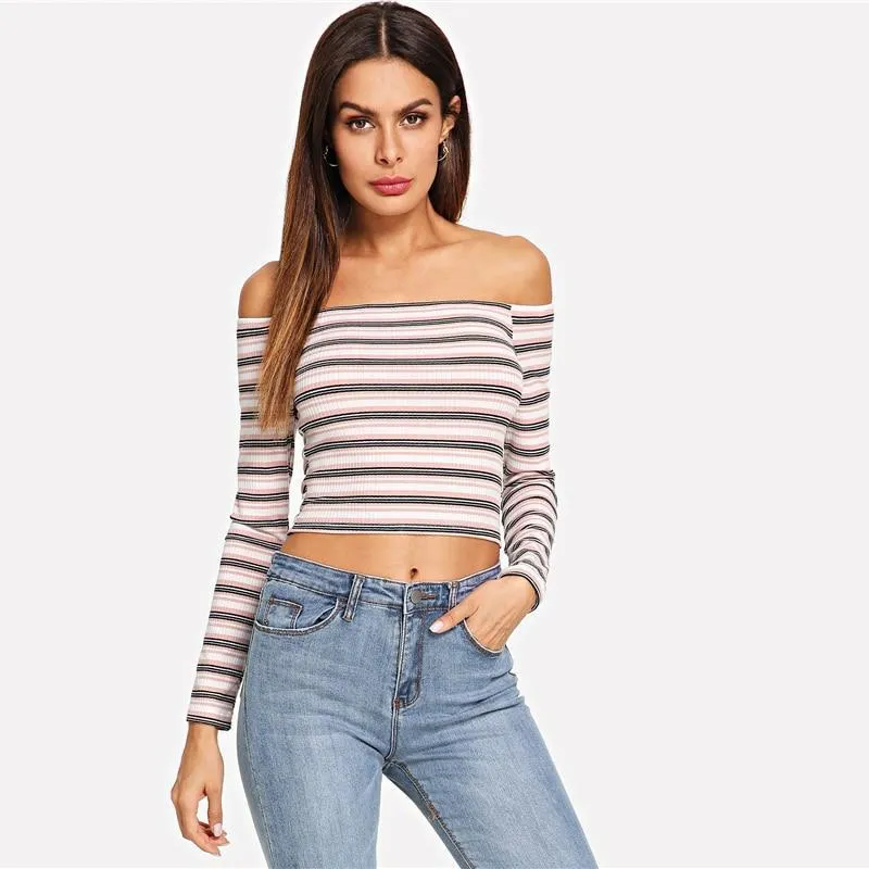 Striped Knitted Off -Shoulder