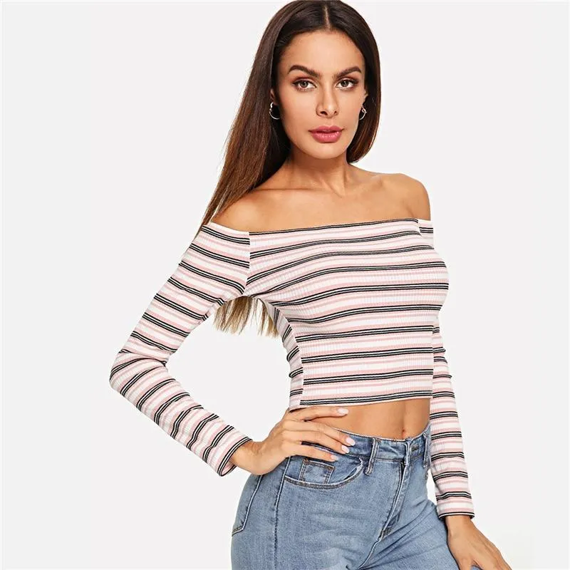Striped Knitted Off -Shoulder