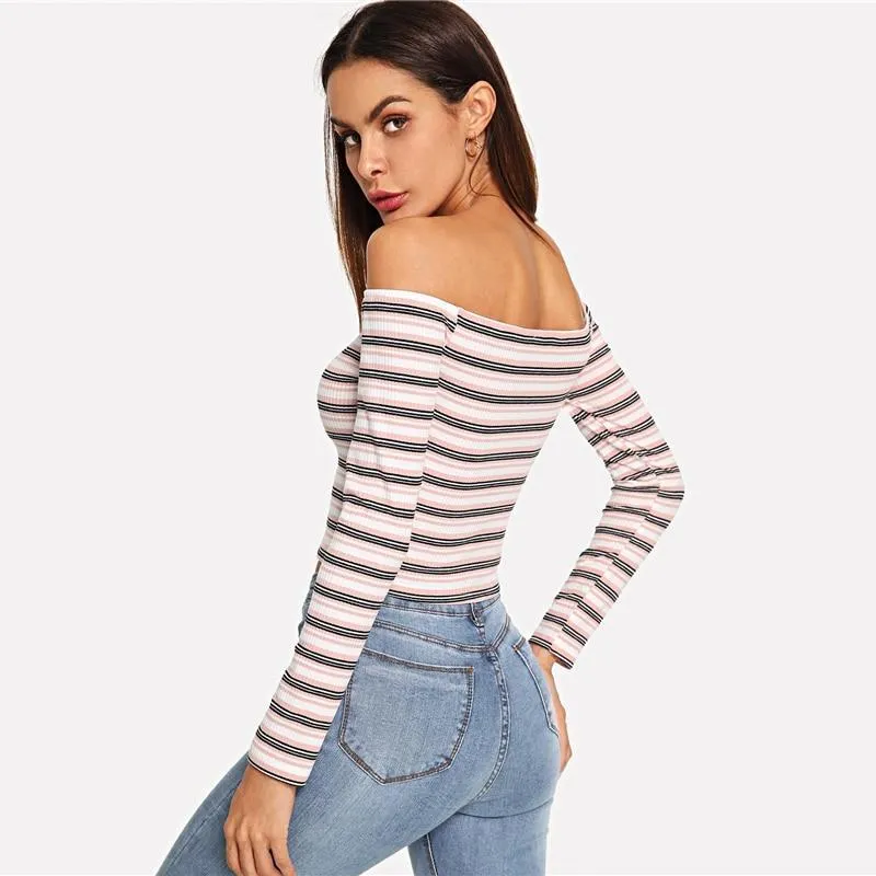 Striped Knitted Off -Shoulder