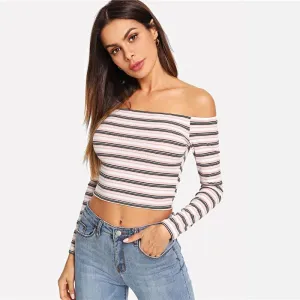 Striped Knitted Off -Shoulder