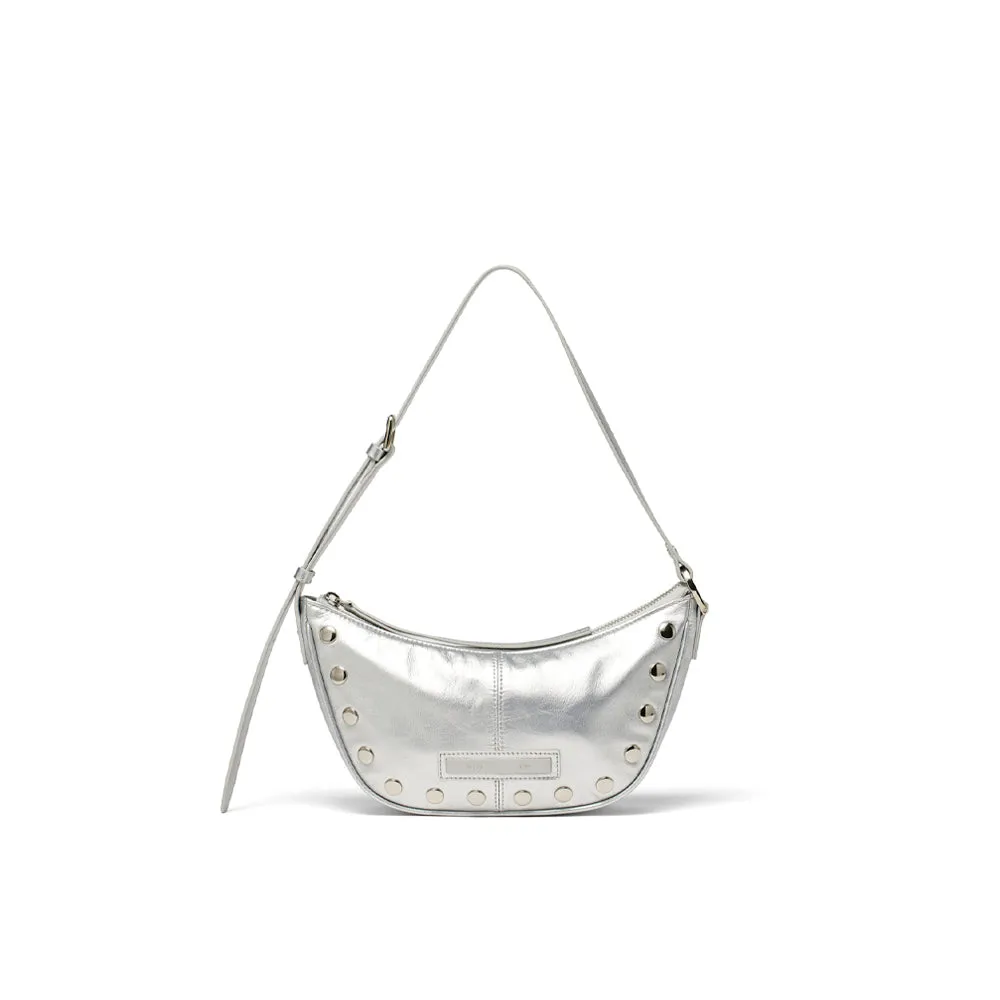 STUD LEATHER SHOULDER BAG IN SILVER