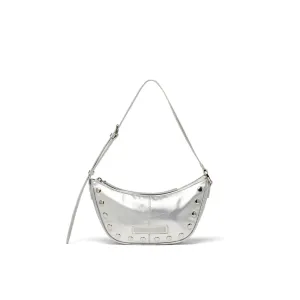 STUD LEATHER SHOULDER BAG IN SILVER