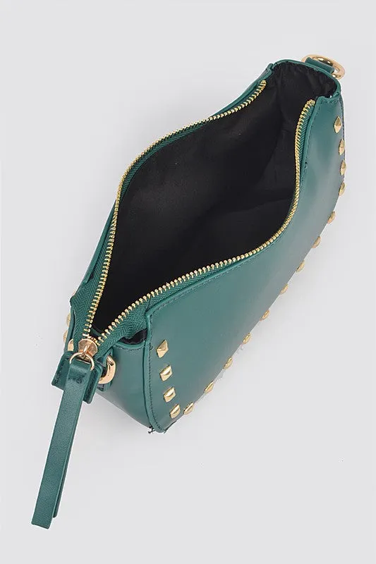 Studded Chain Shoulder Bag In Green