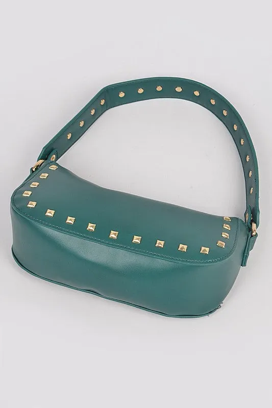 Studded Chain Shoulder Bag In Green