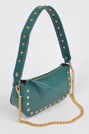 Studded Chain Shoulder Bag In Green