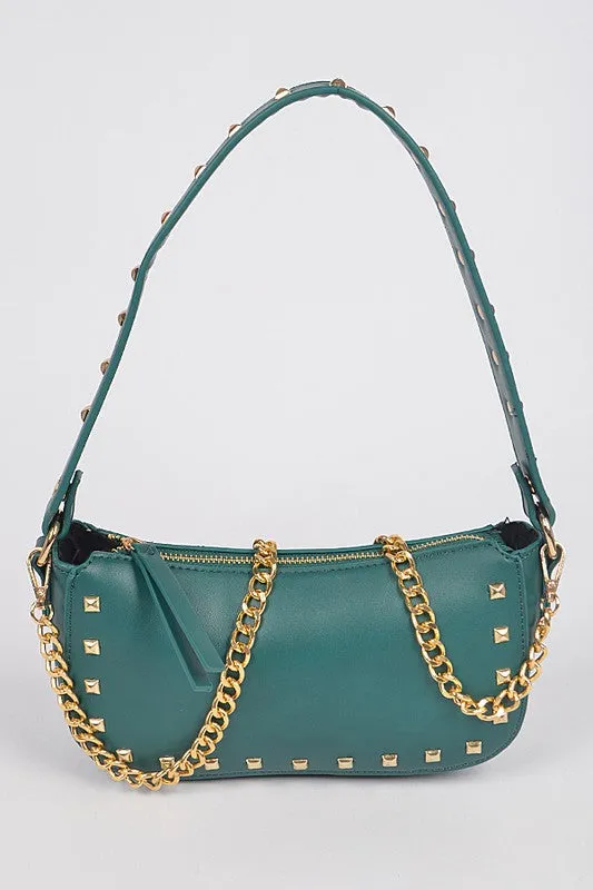 Studded Chain Shoulder Bag In Green