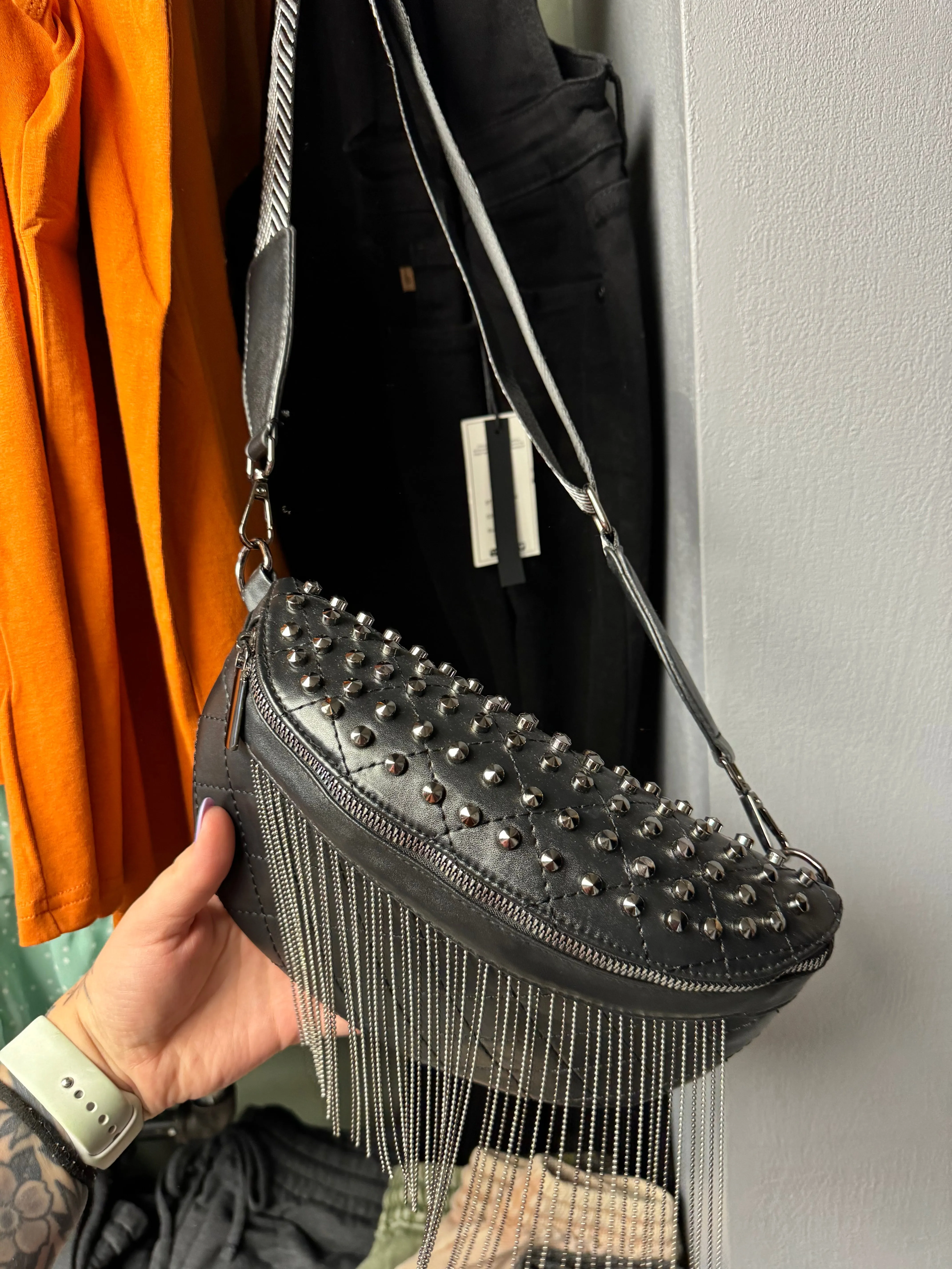 Studded crossbody with fringe