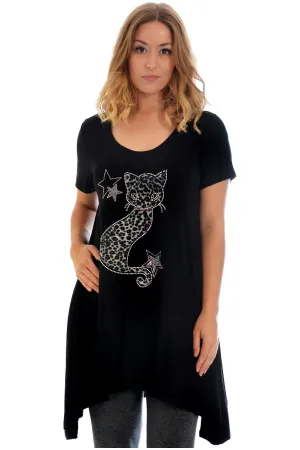 Studded Fur Cat Hanky Hem Short Sleeve Top