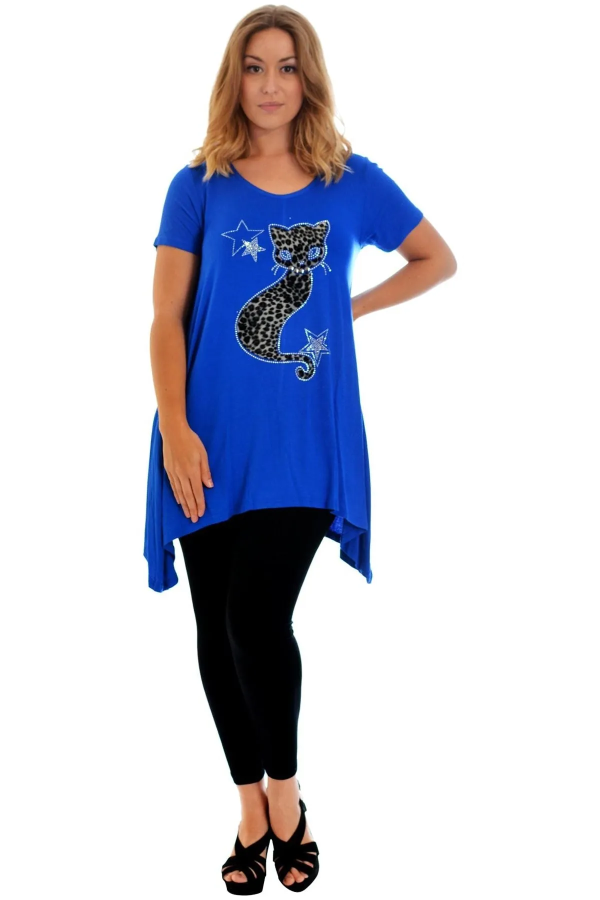 Studded Fur Cat Hanky Hem Short Sleeve Top