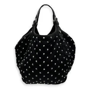 Studded Hobo Black Shoulder Bag in Nylon, Silver hardware