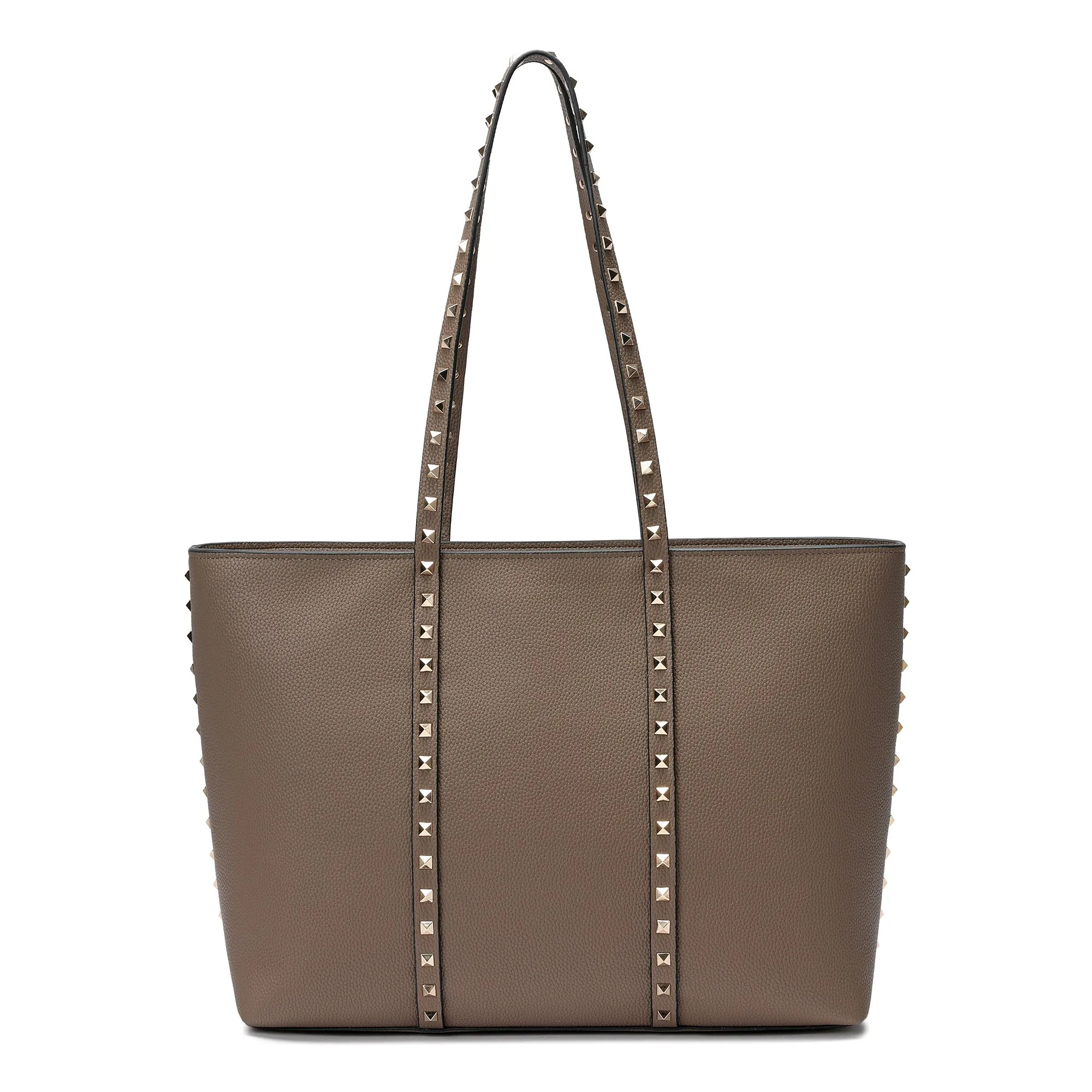 Studded Leather Tote with Long Shoulder Straps