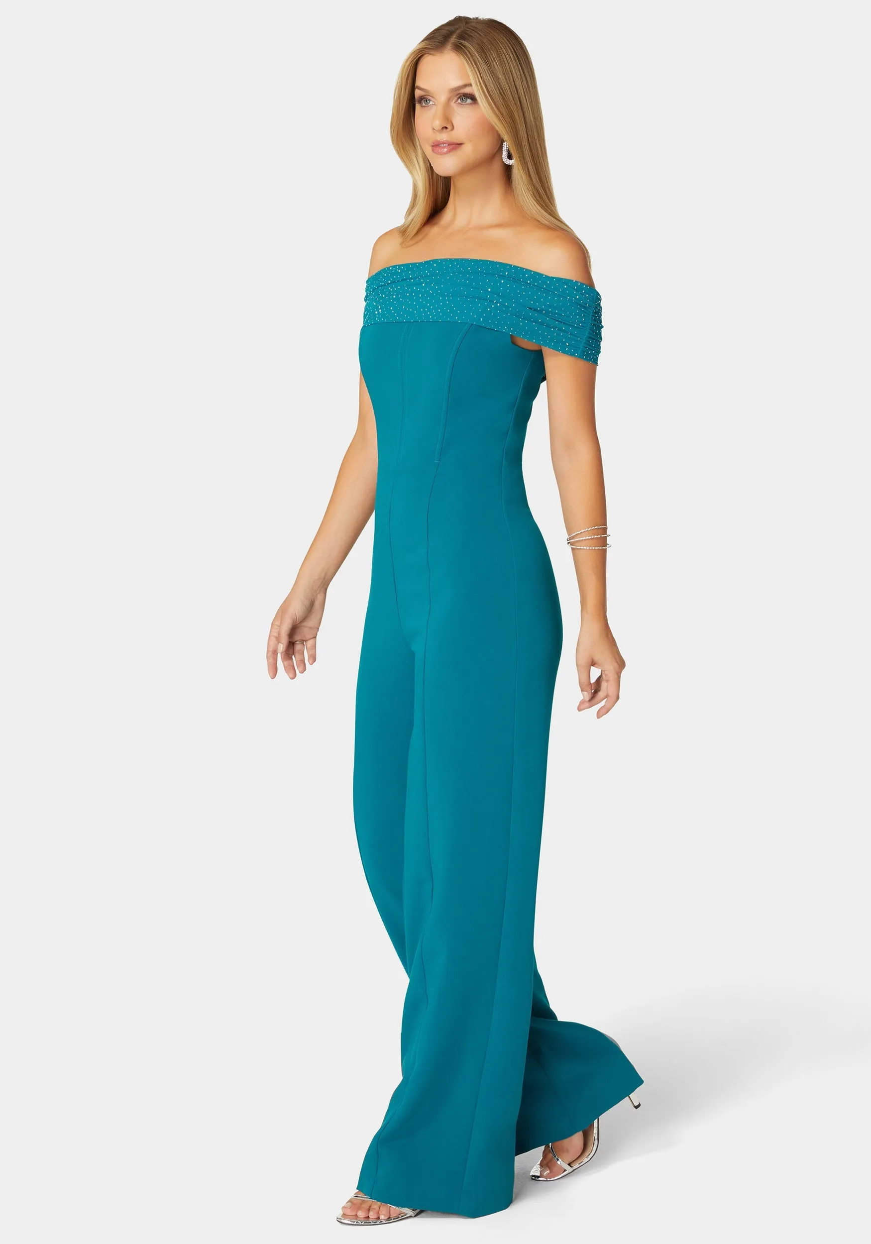 Studded Off Shoulder Palazzo Jumpsuit