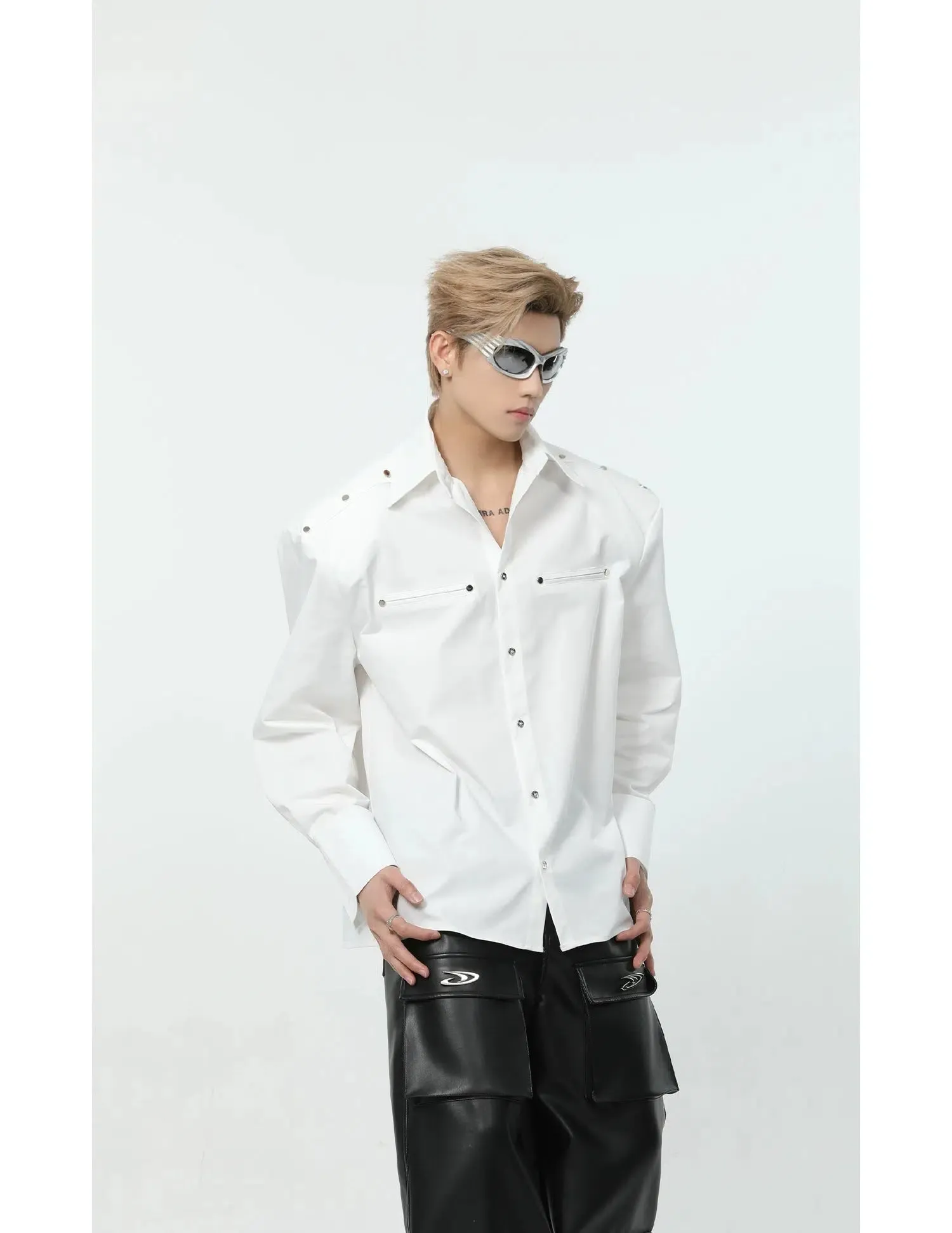 Studded Shirt with Shoulder Pads