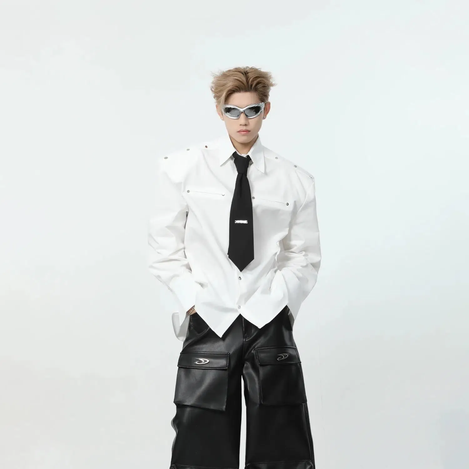 Studded Shirt with Shoulder Pads
