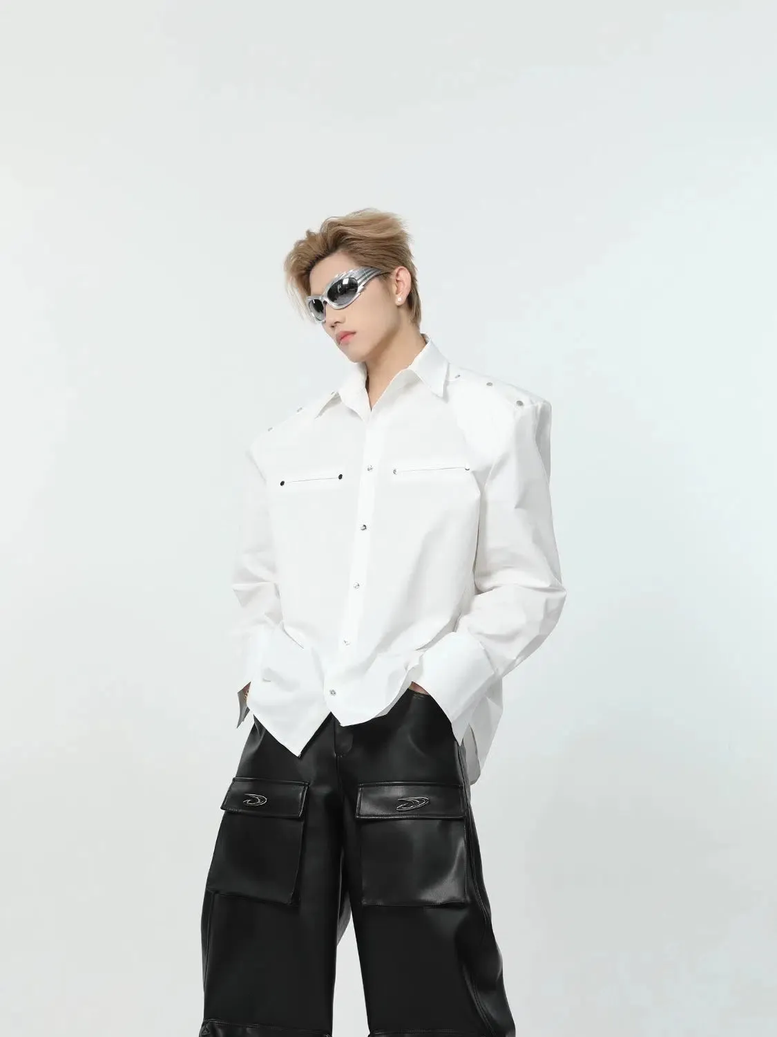 Studded Shirt with Shoulder Pads