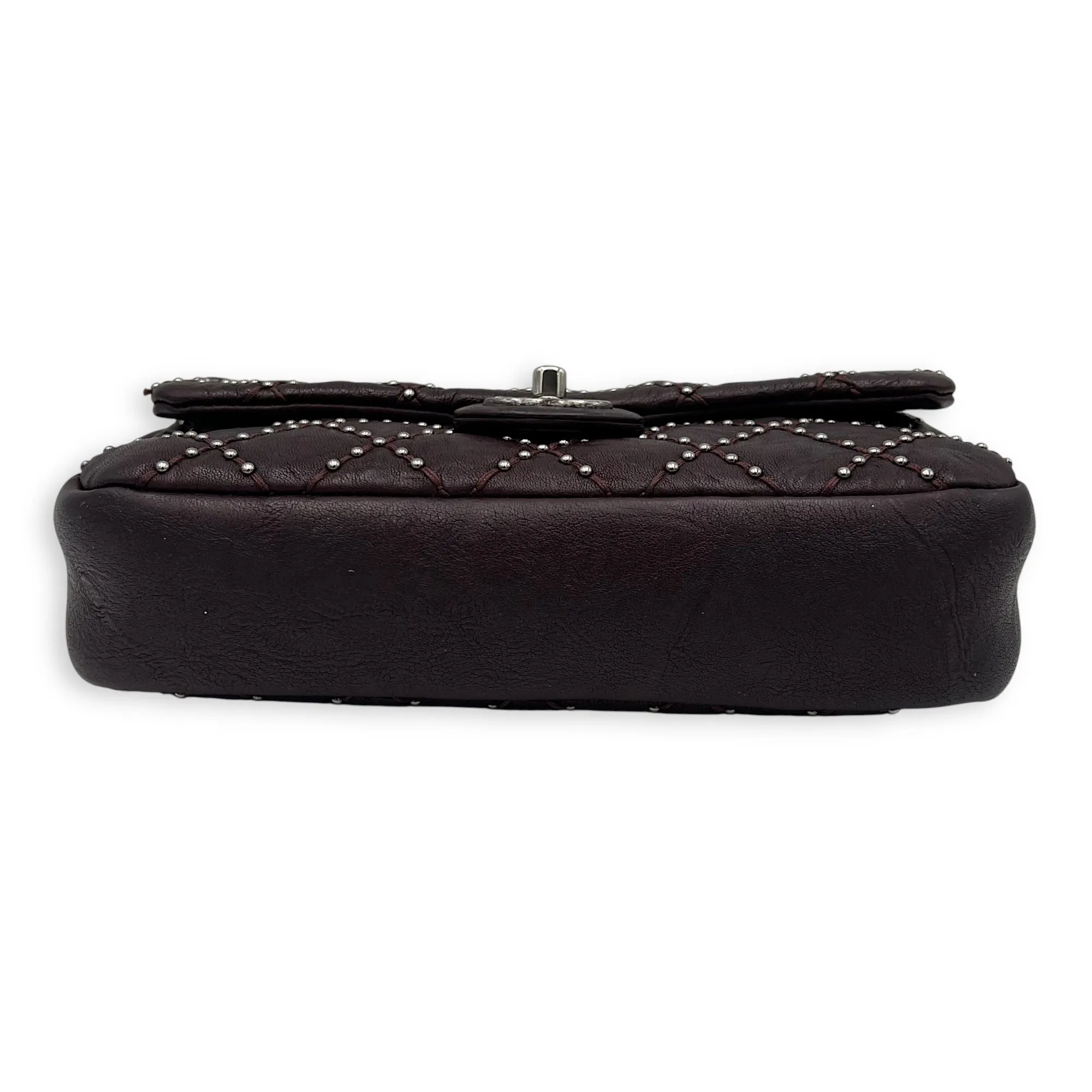 Studded Shoulder Bag Red in Calfskin, Ruthenium hardware