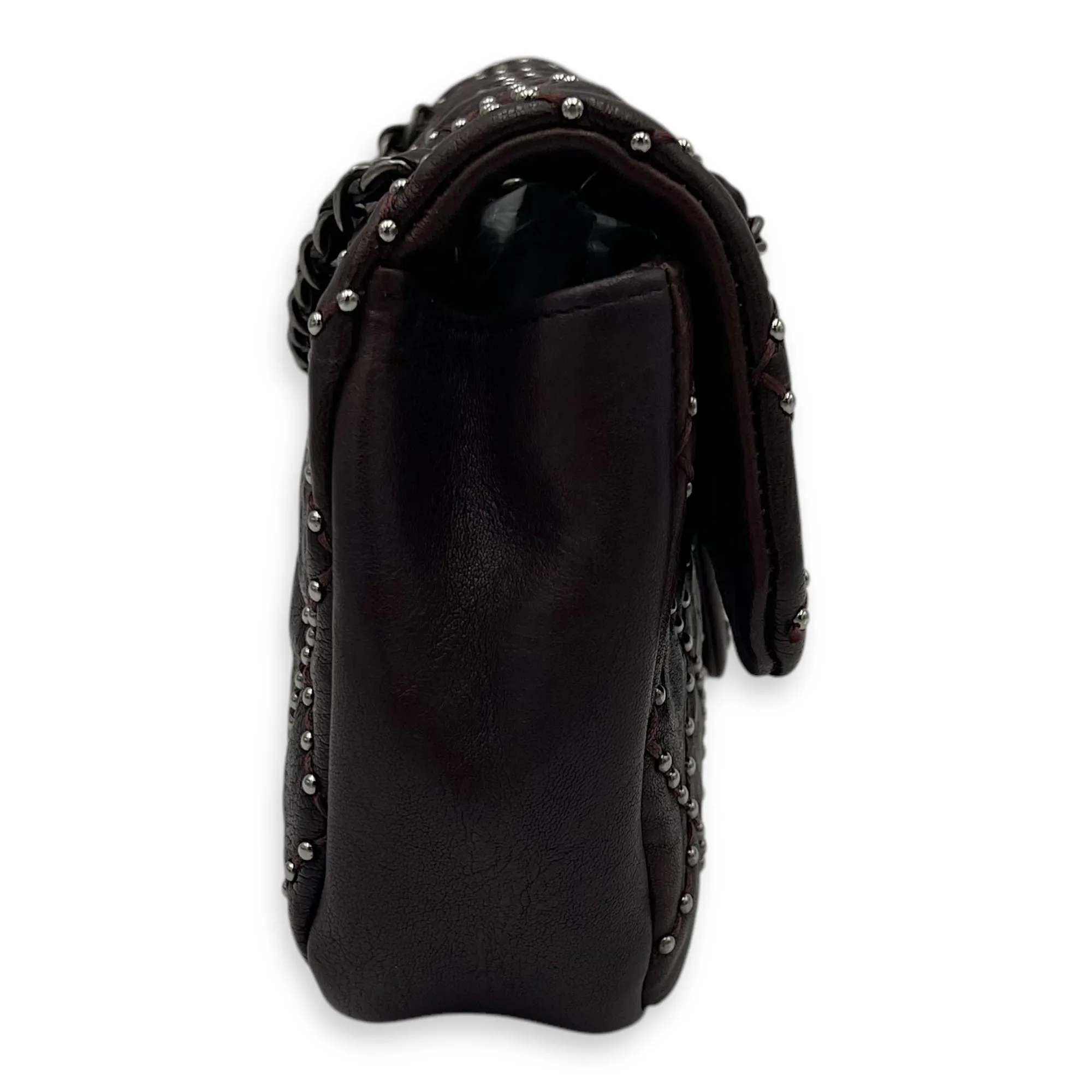 Studded Shoulder Bag Red in Calfskin, Ruthenium hardware