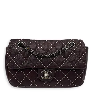 Studded Shoulder Bag Red in Calfskin, Ruthenium hardware