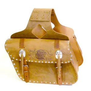 Studded Slanted Saddlebag- Brown Eagle Head w/Scroll