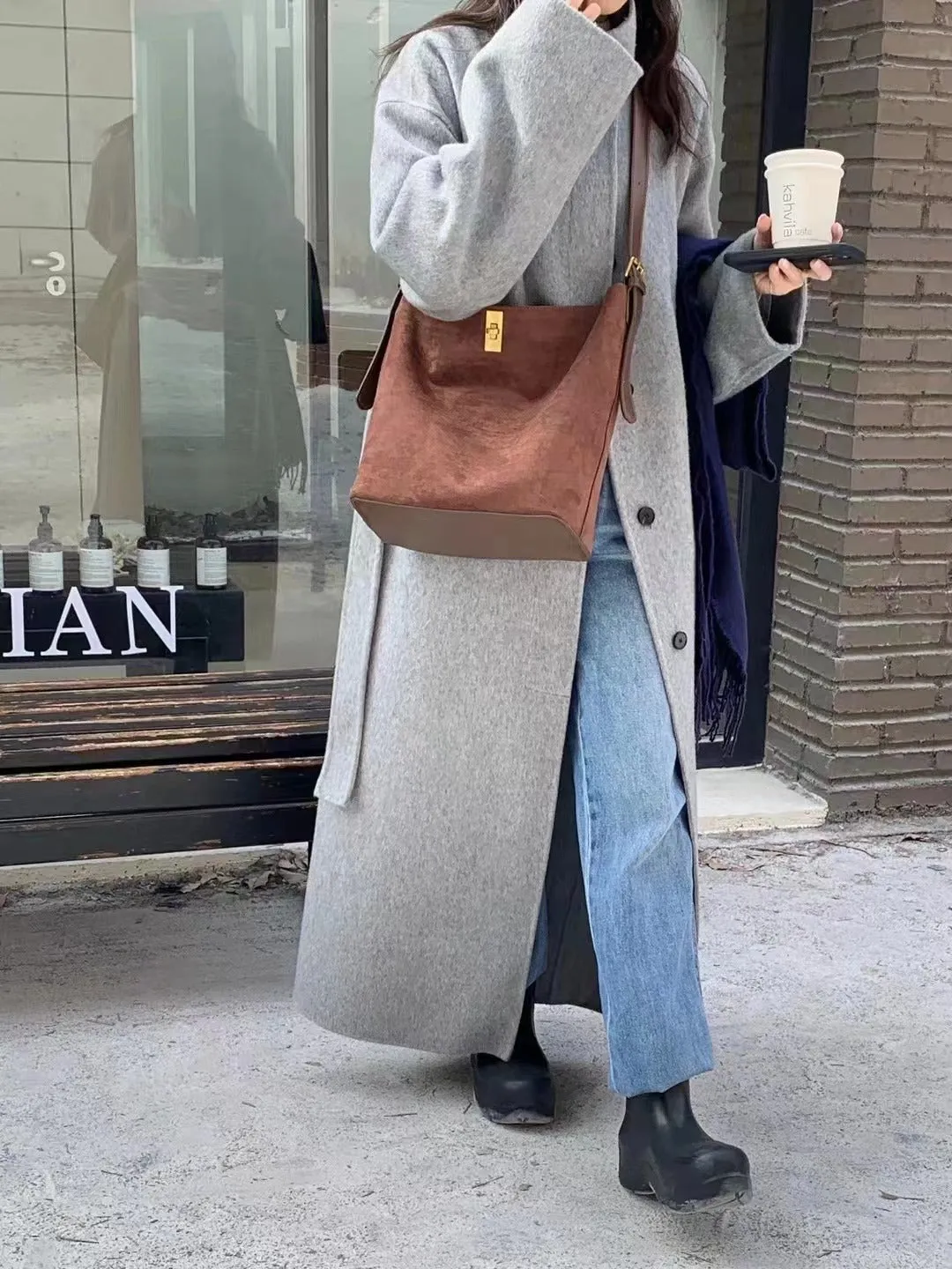 Suede Bucket Bag (Shoulder / Cross)