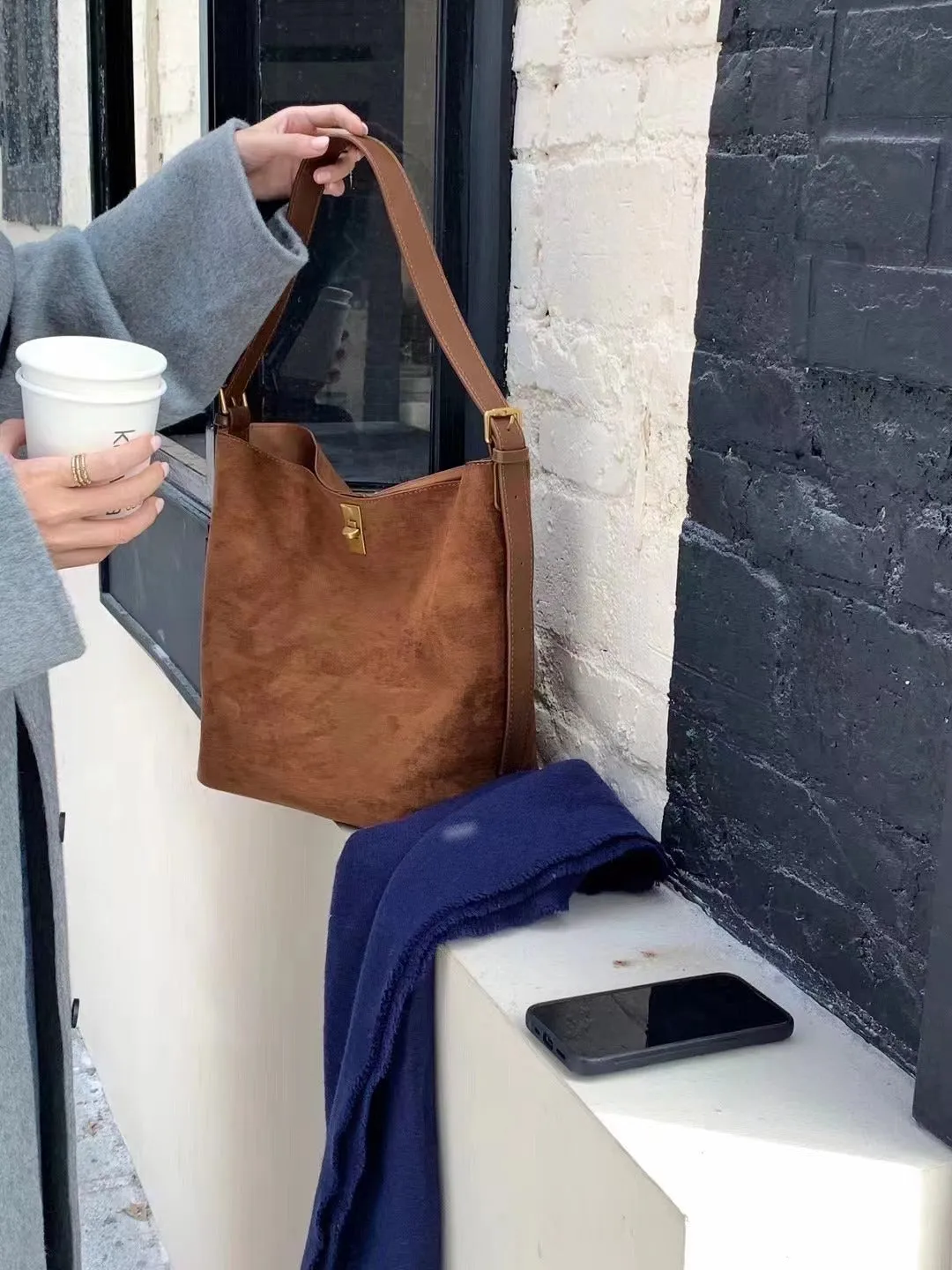 Suede Bucket Bag (Shoulder / Cross)