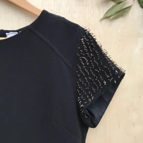 Suncoo Paris Studded Shoulder Black Dress