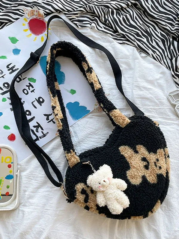 Sweet Lolita Bag White Short Plush Faux Suede Teddy Bear Pattern Lolita Accessories