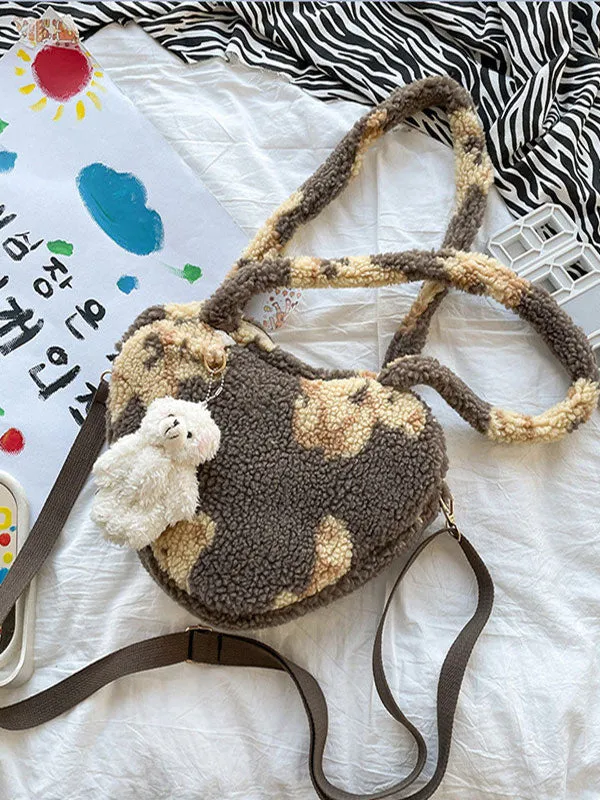 Sweet Lolita Bag White Short Plush Faux Suede Teddy Bear Pattern Lolita Accessories