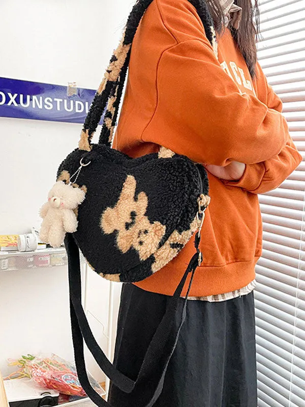 Sweet Lolita Bag White Short Plush Faux Suede Teddy Bear Pattern Lolita Accessories