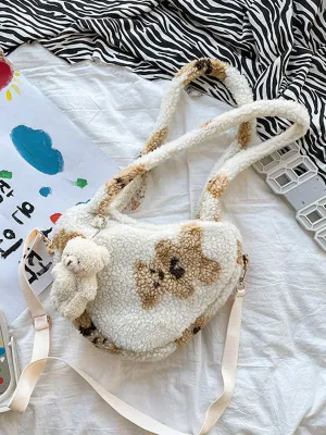 Sweet Lolita Bag White Short Plush Faux Suede Teddy Bear Pattern Lolita Accessories