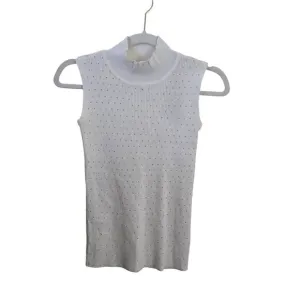 T Tahari NWT Ivory Gold Studded Ribbed Mock Neck Sleeveless Top Size XS