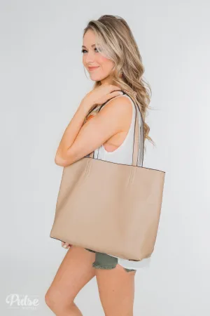 Take Me Anywhere Reversible Tote - Light Beige/Silver
