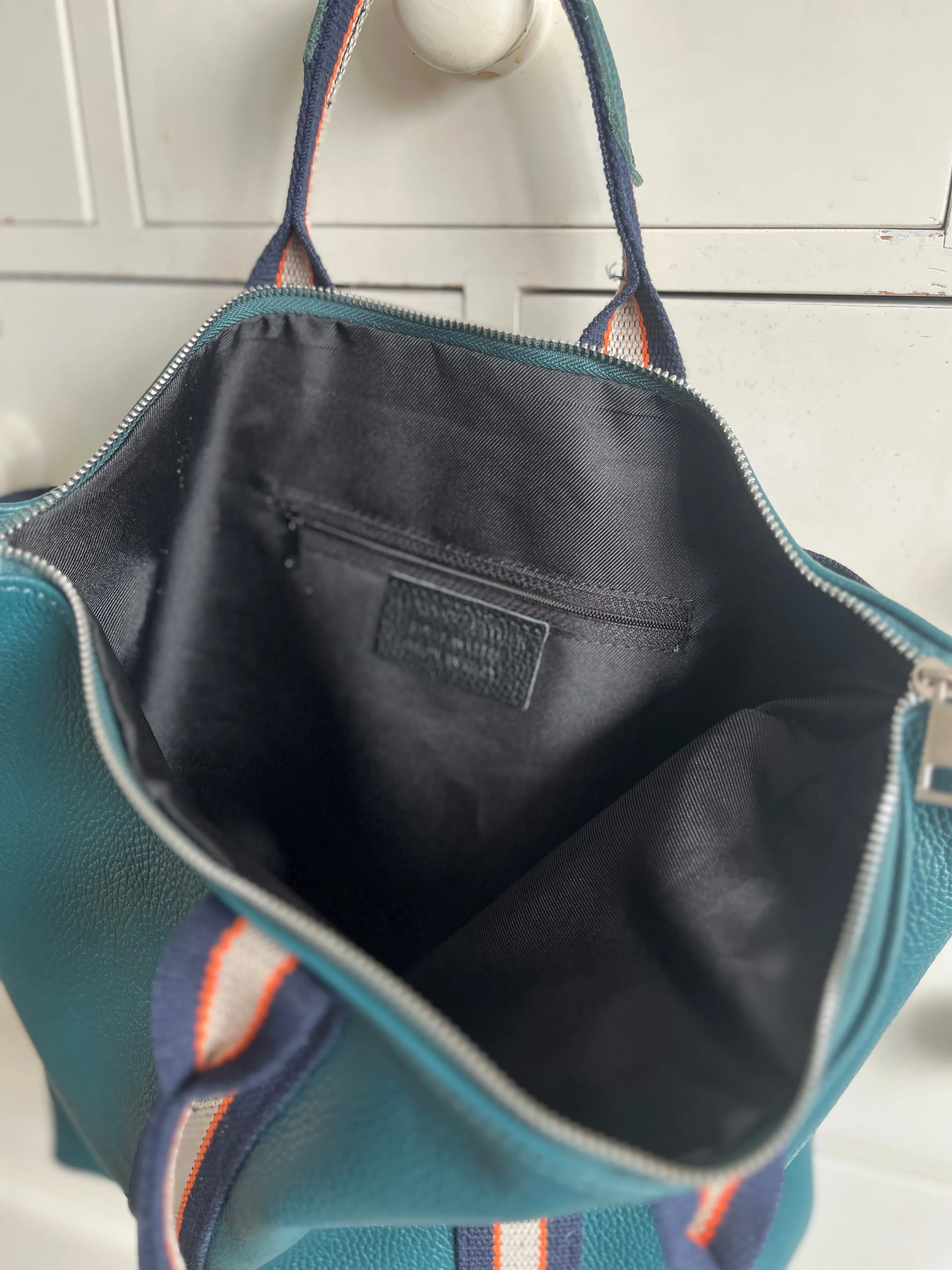 Teal Leather Tote Backpack