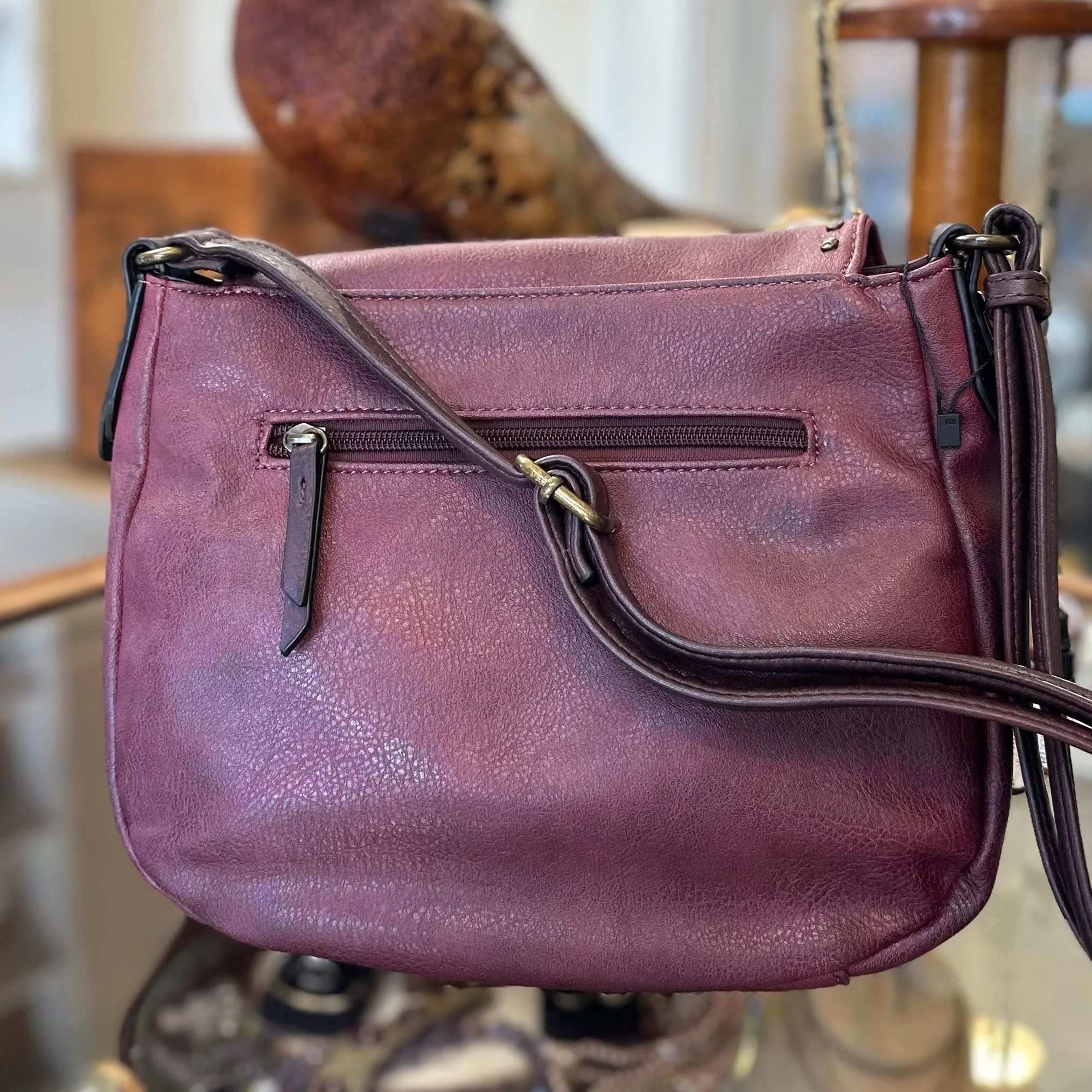 The CHEYENNE Burgundy Studded Front Flap Shoulder Bag