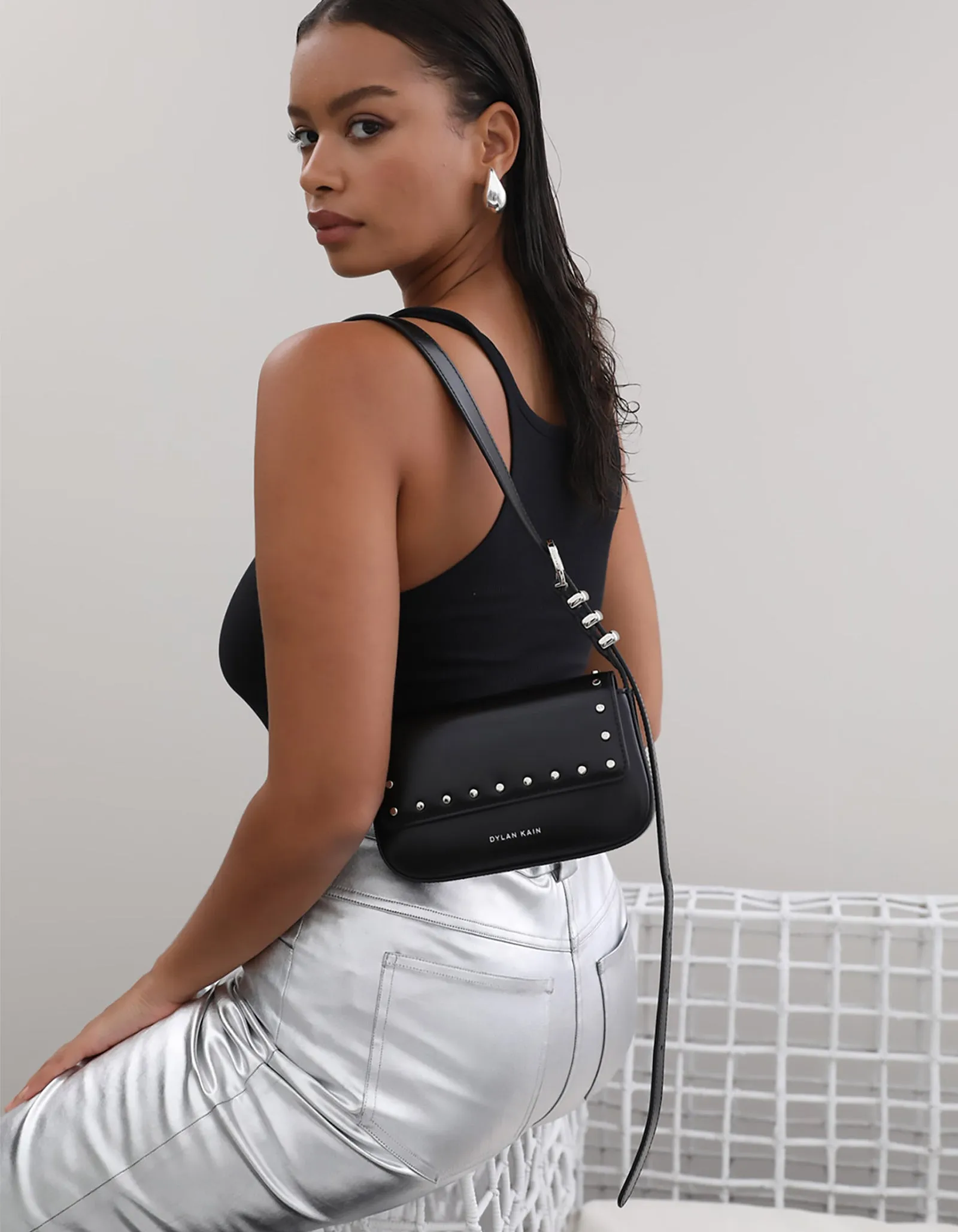 The Delilah Studded Bag - Silver/Black