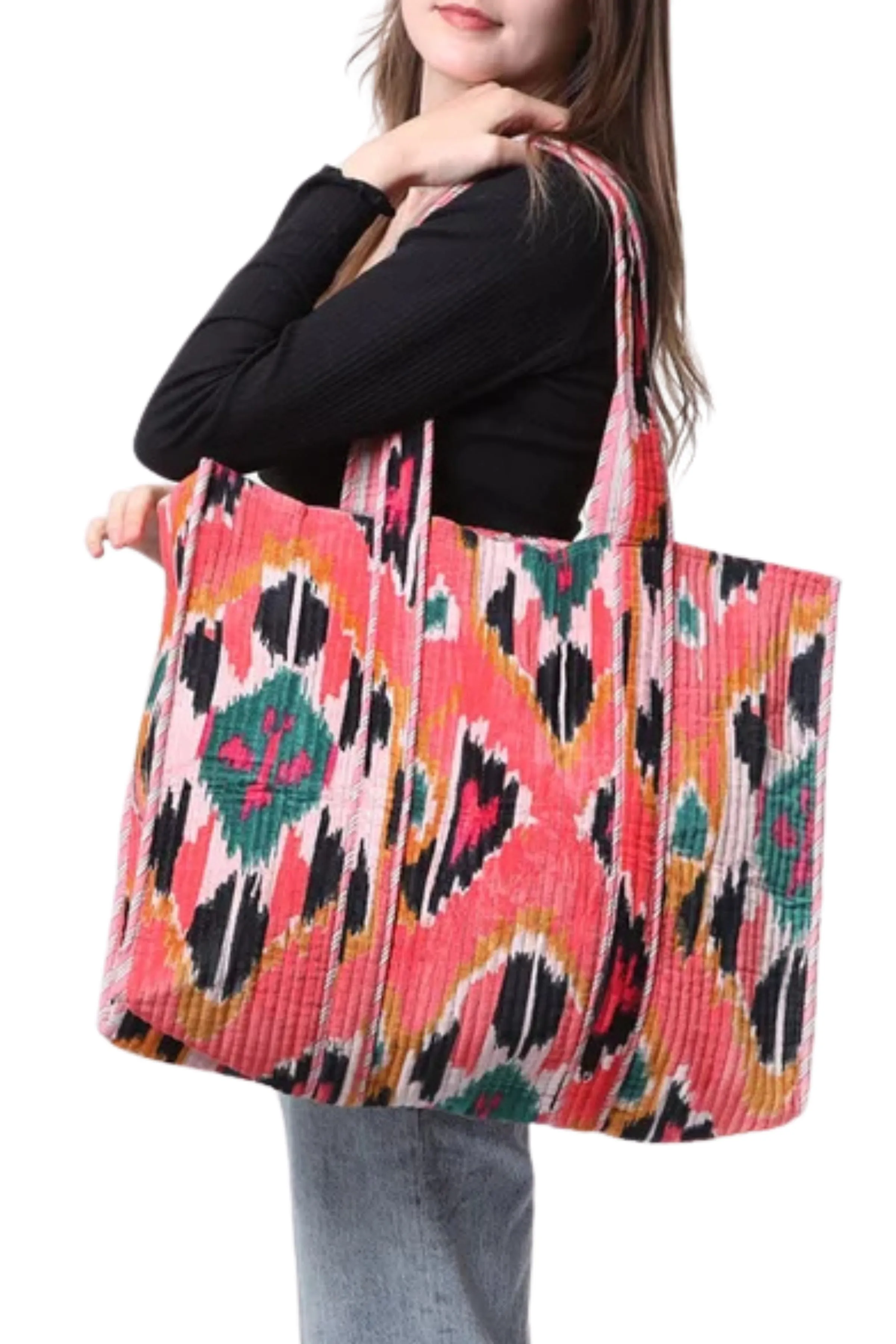 The Desert Mirage Reversible Velvet Tote Bag | Coral