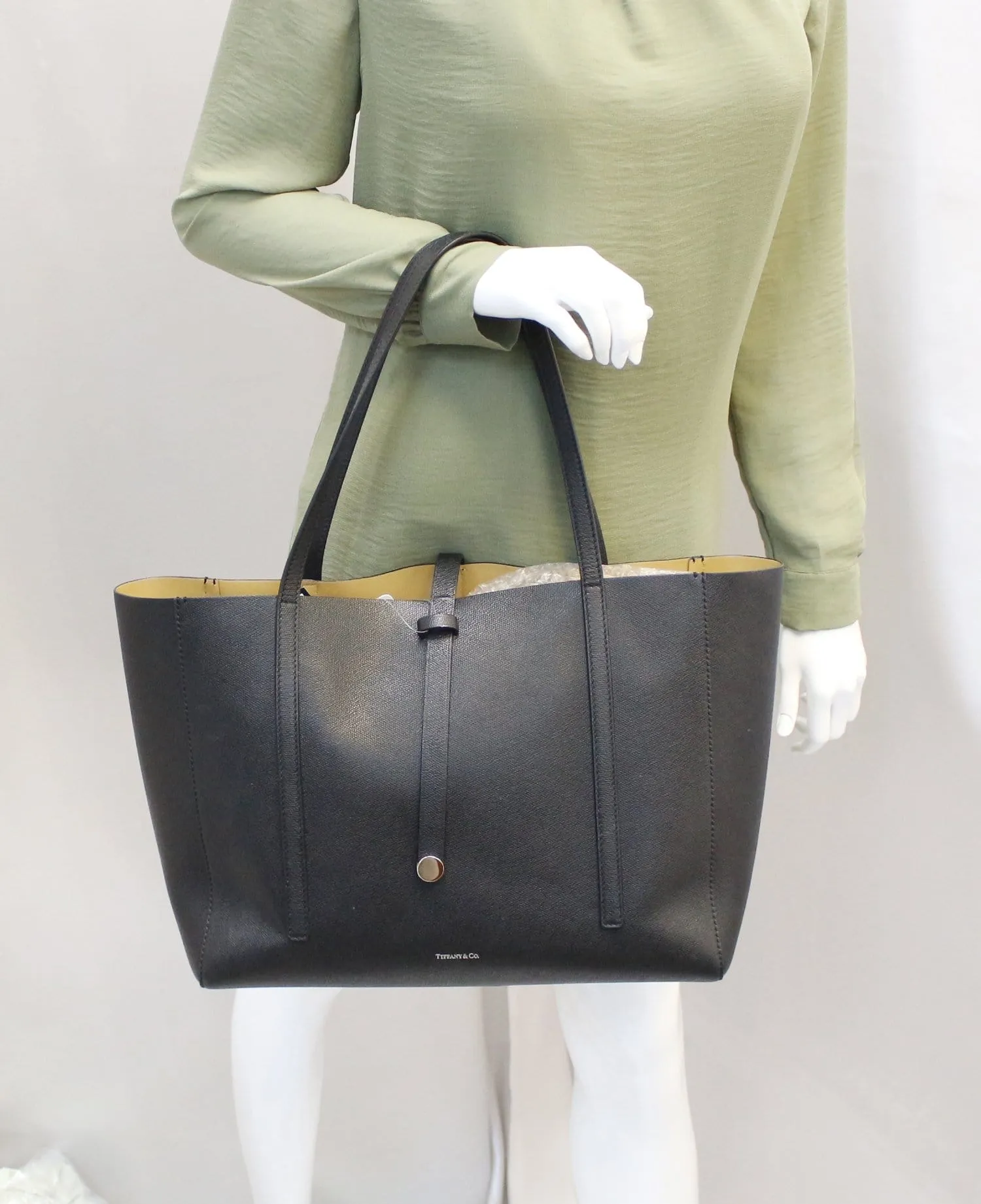 Tiffany & Co Black Textured Reversible Leather Tote Bag