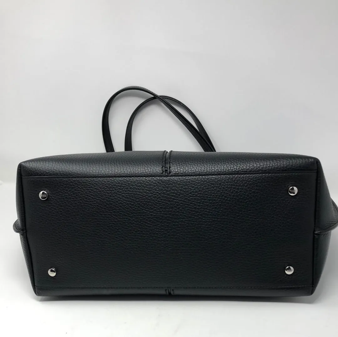TOD'S Black Leather Tote Bag with Leather/Patent Leather Flowers