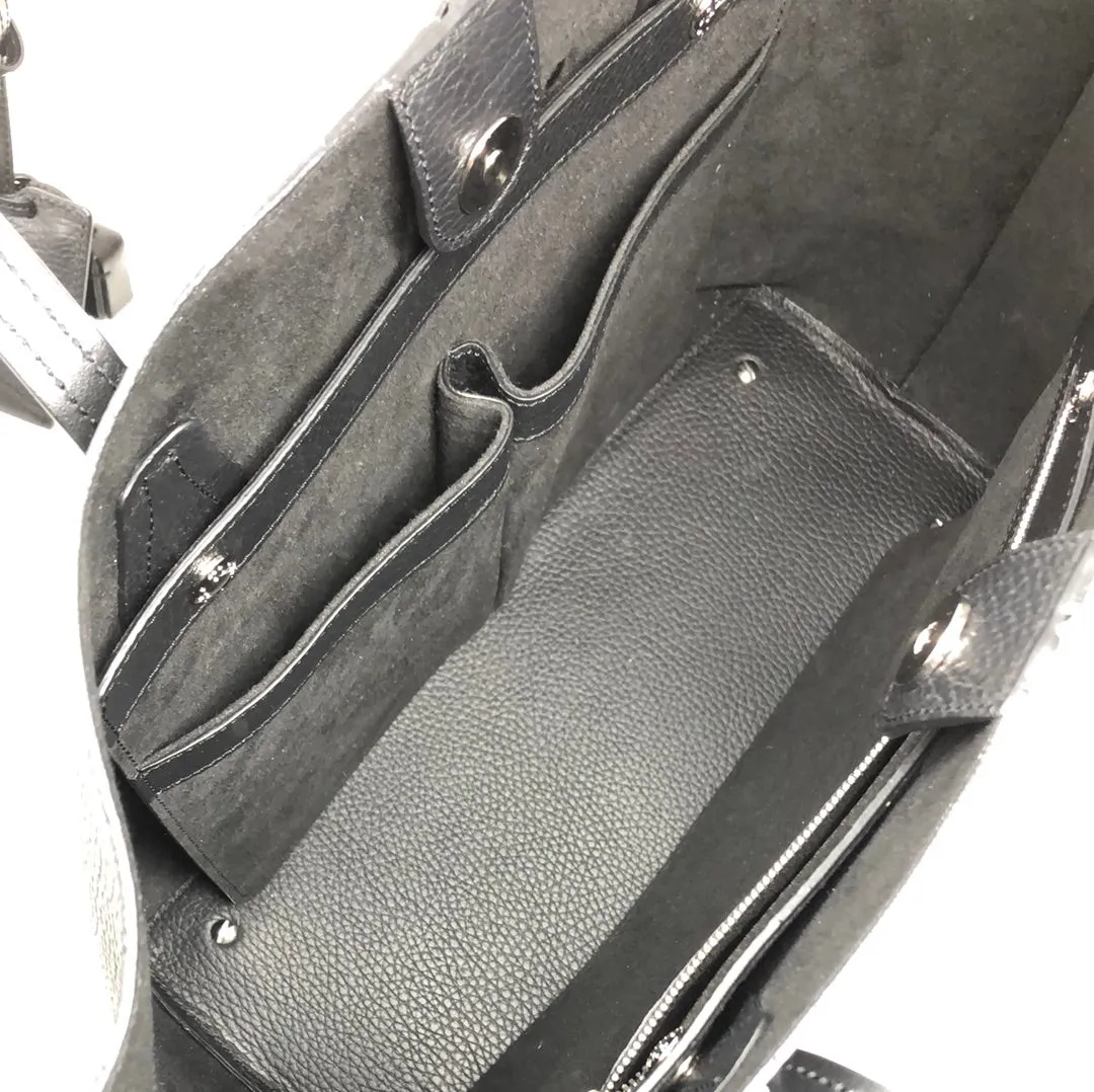 TOD'S Black Leather Tote Bag with Leather/Patent Leather Flowers
