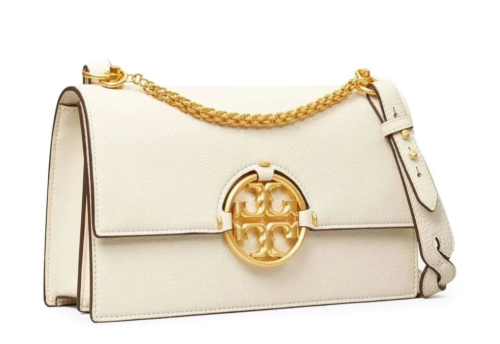 Tory Burch Miller Ivory Leather Shoulder Bag Single Strap Satchel Handbag Bag Gold Chain Strap New
