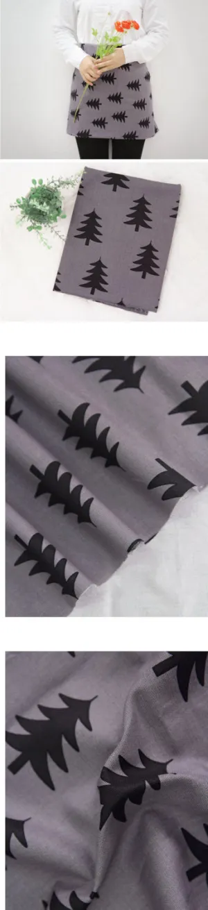 Trees Oxford Cotton Fabric - Ivory or Dark Gray - By the Yard - 67981