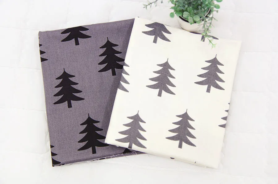 Trees Oxford Cotton Fabric - Ivory or Dark Gray - By the Yard - 67981